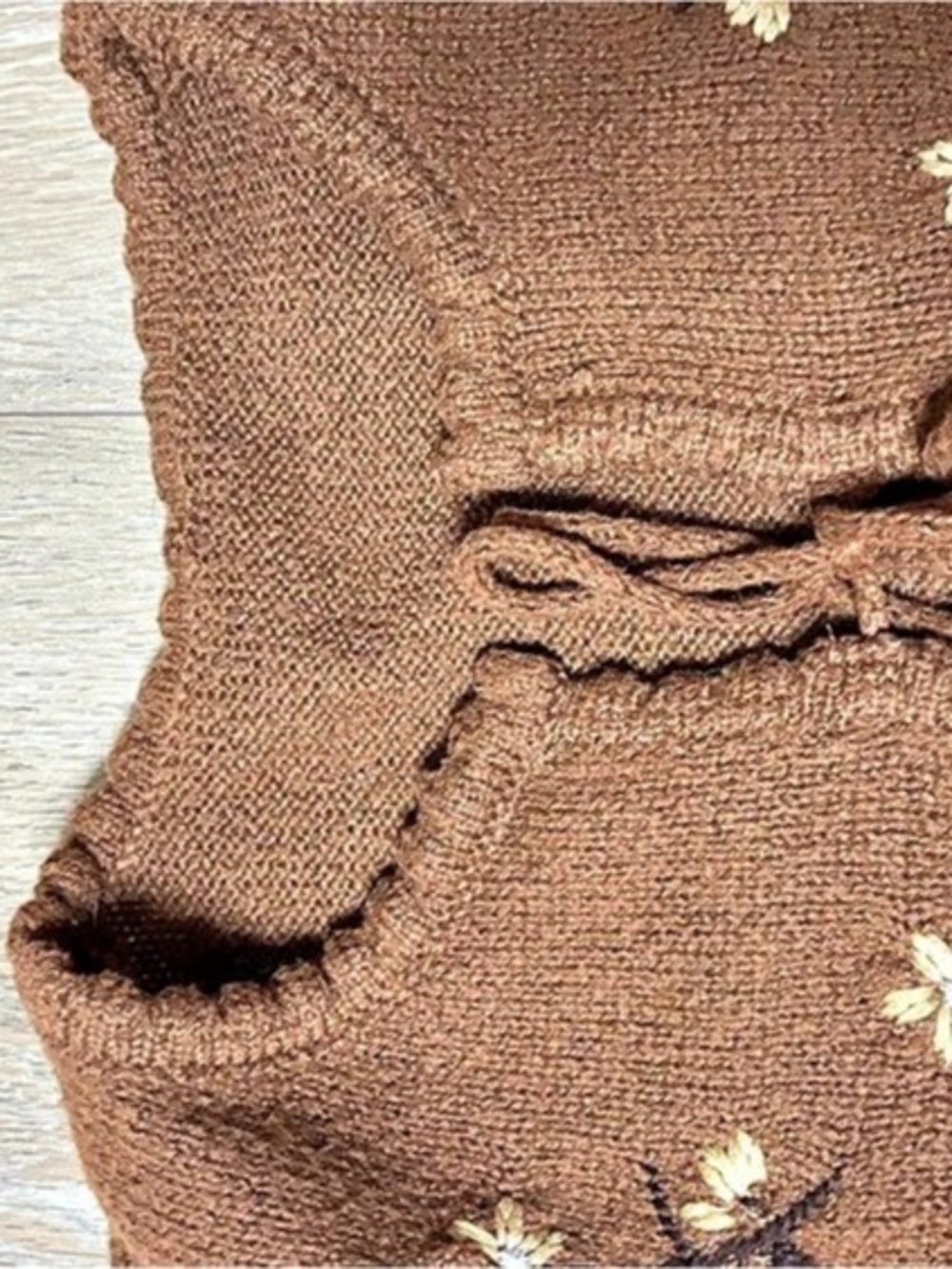 CIDER Floral Embroidery Knotted Cardigan Brown XL - Picture 5 of 10